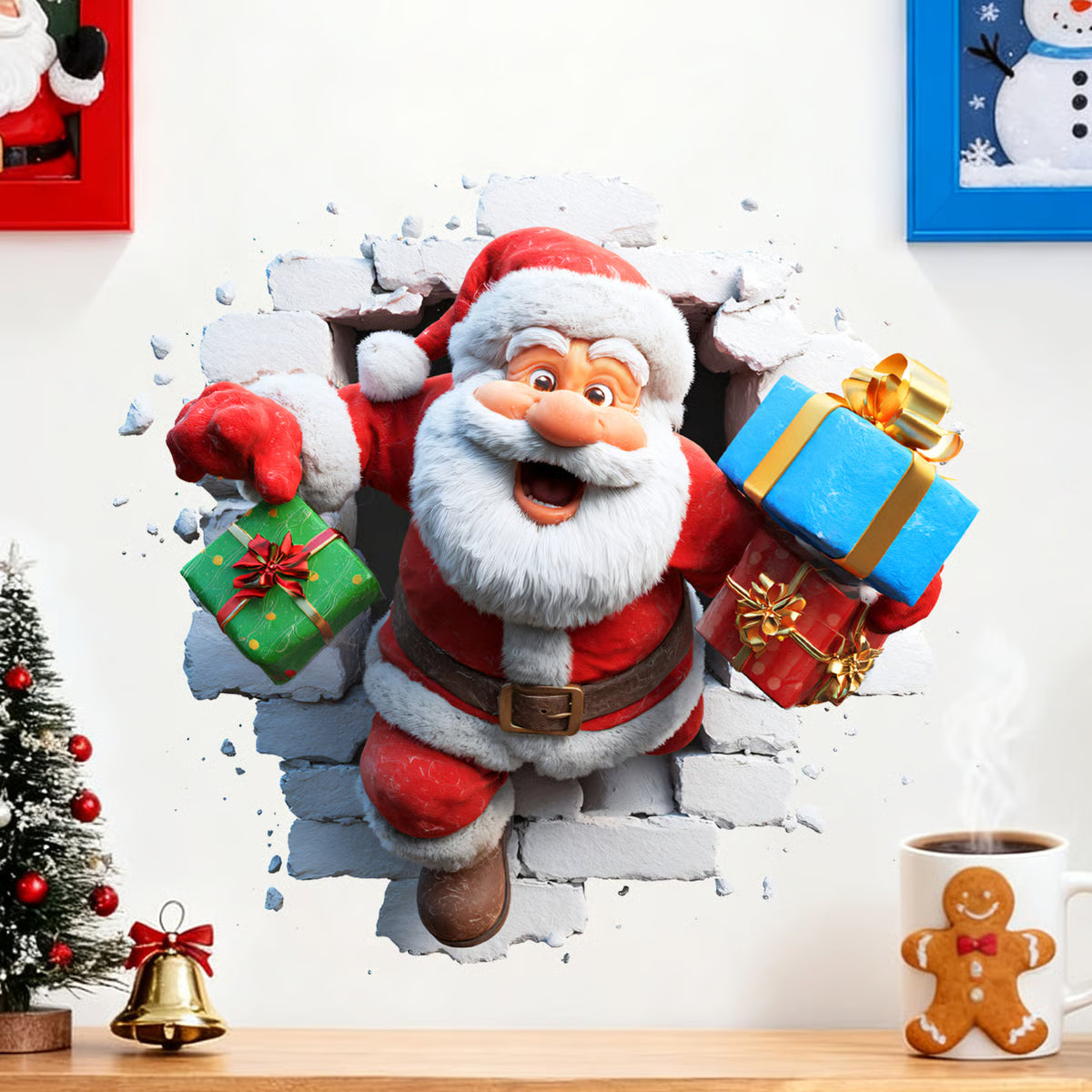 Christmas Creative Wall Sticker, Cute Santa Claus Gift Children's Bedroom Entrance Home Decoration Wall Sticker Self-adhesive Sticker