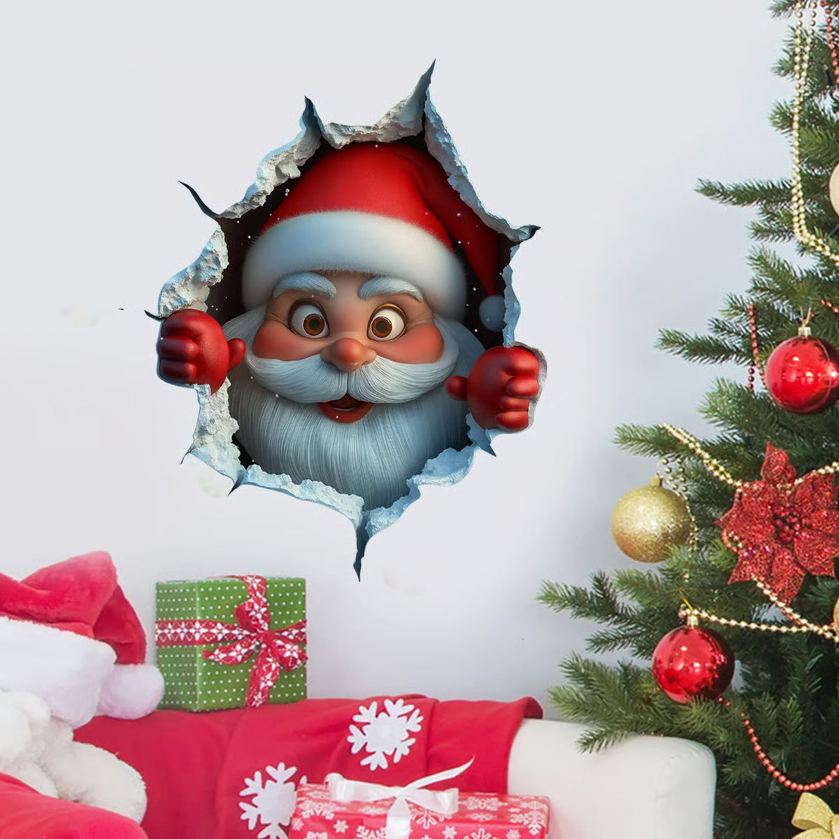 Christmas Creative Wall Sticker, Cute Santa Claus Gift Children's Bedroom Entrance Home Decoration Wall Sticker Self-adhesive Sticker
