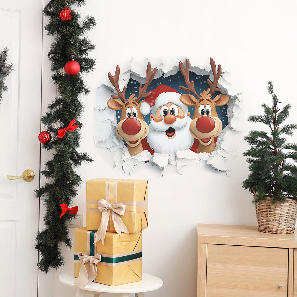 Christmas Creative Wall Sticker, Cute Santa Claus Gift Children's Bedroom Entrance Home Decoration Wall Sticker Self-adhesive Sticker